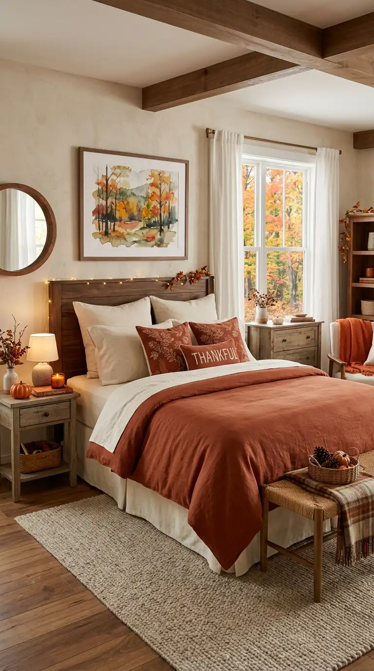 Layered Rust And Cream Bedding