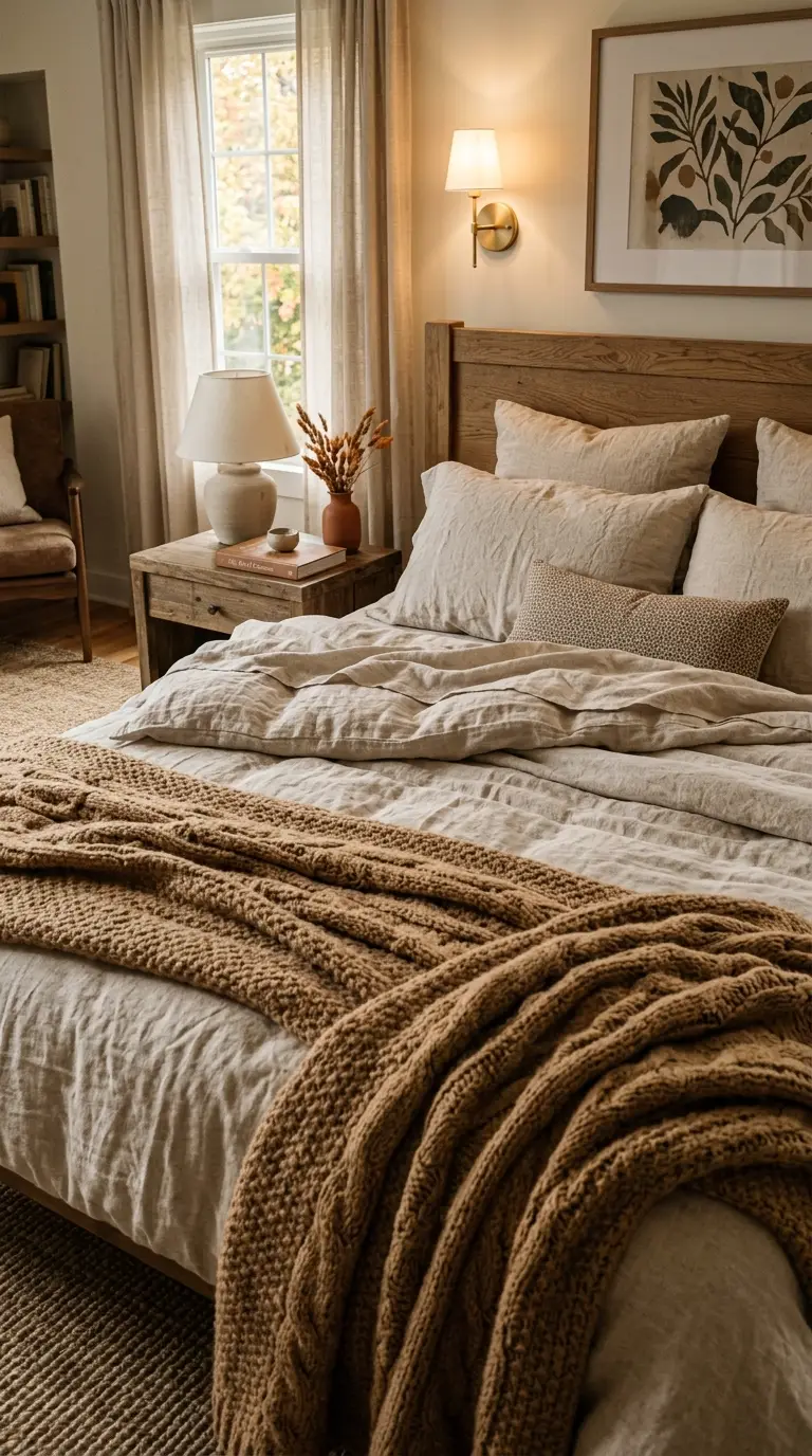 Linen Bedding With Wool Throw