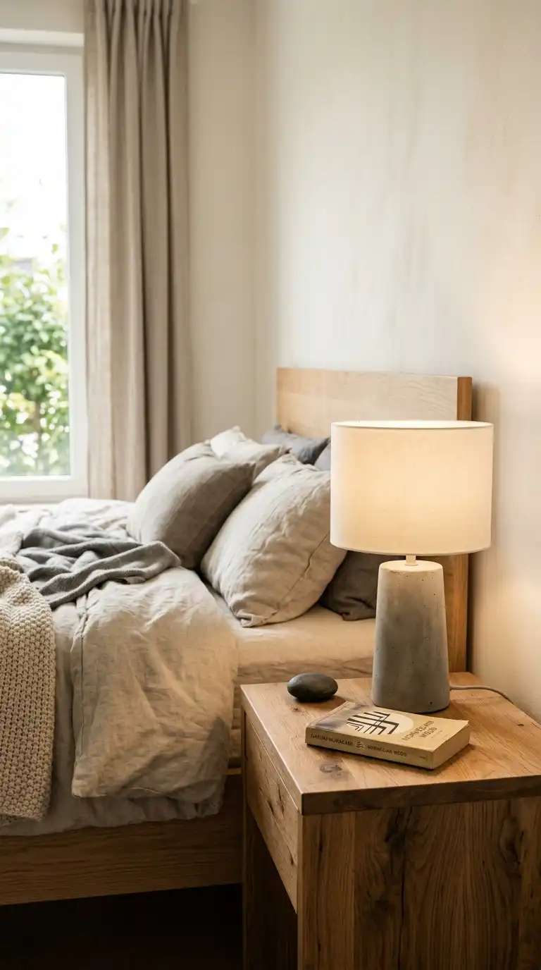 Minimalist Lamp On Wooden Nightstand
