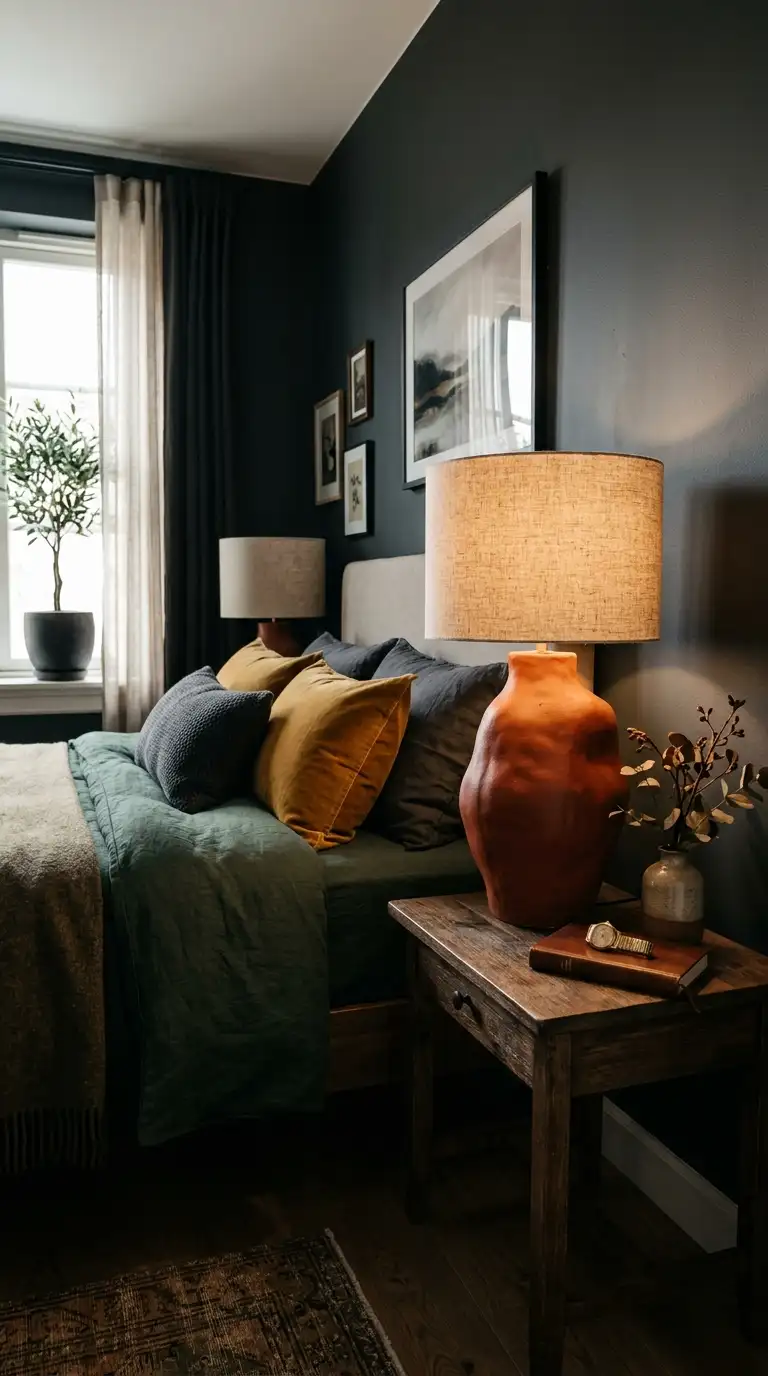Moody Bedroom With Sculptural Lamps