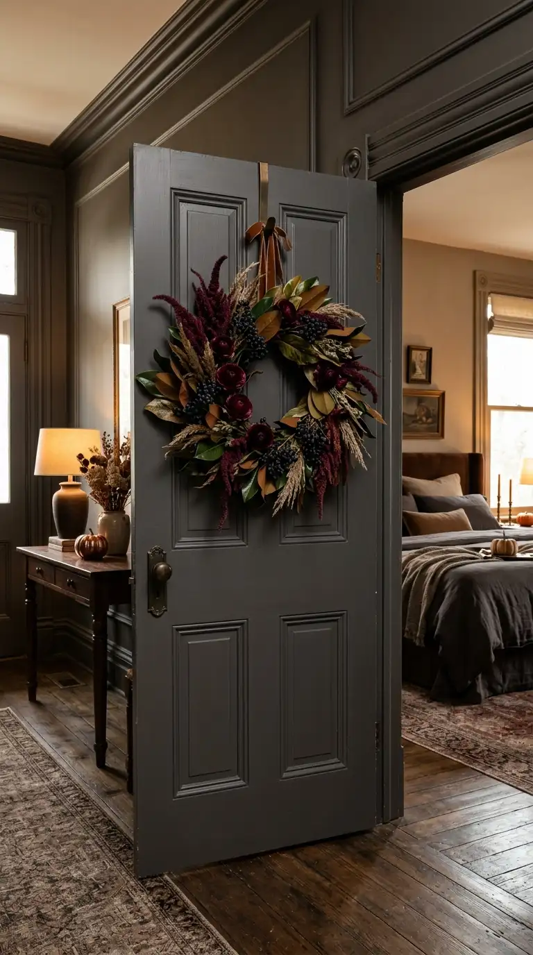 Moody Burgundy Botanical Door Wreath