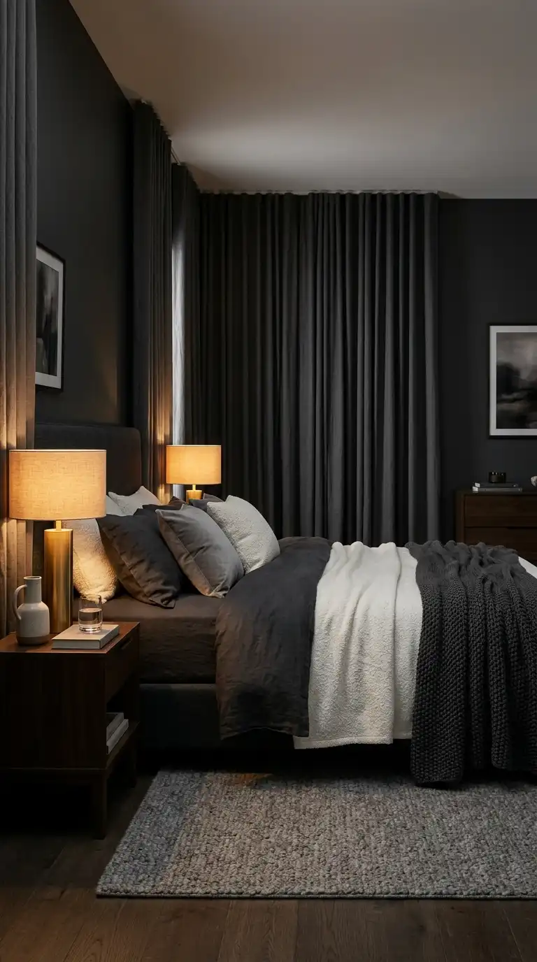 Moody Charcoal Curtain Bedroom