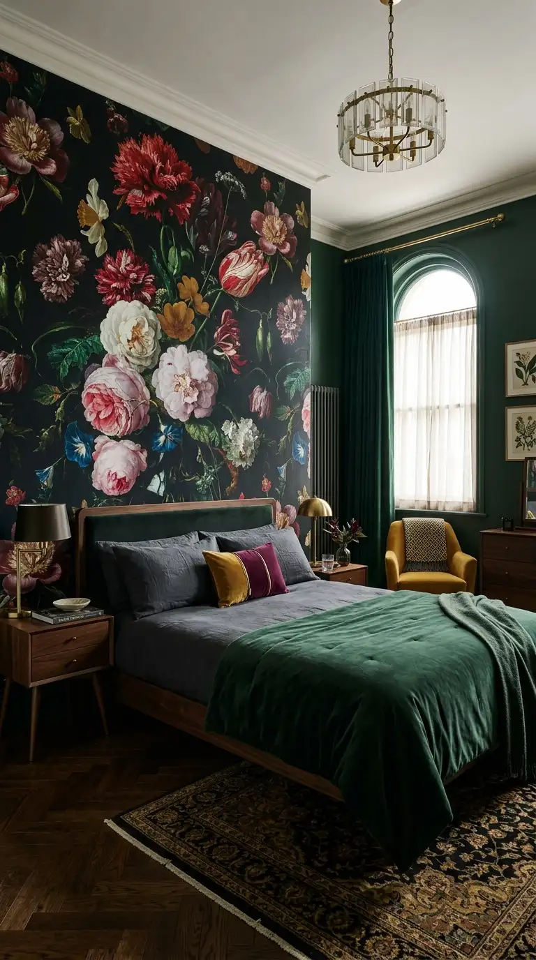 Moody Floral Wallpaper Feature Wall