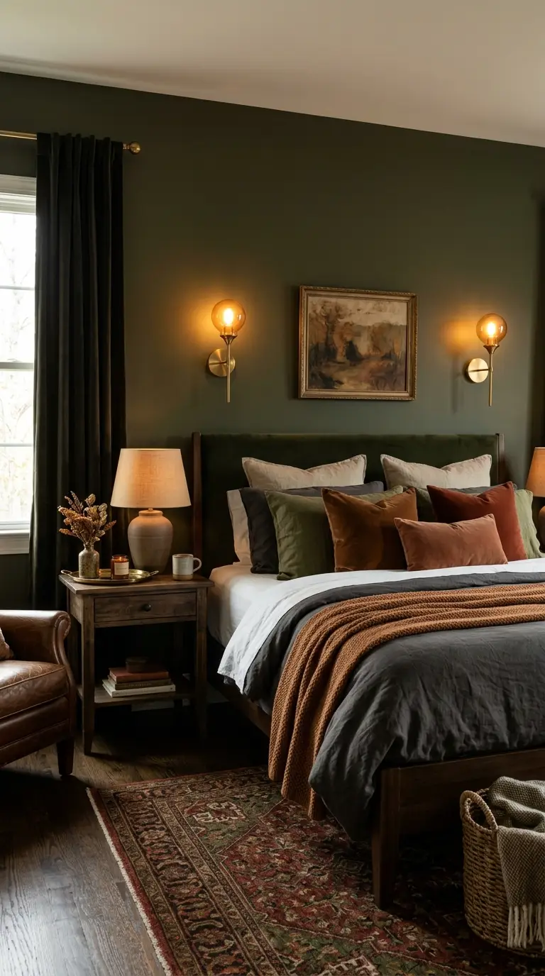 Moody Olive Green Bedroom