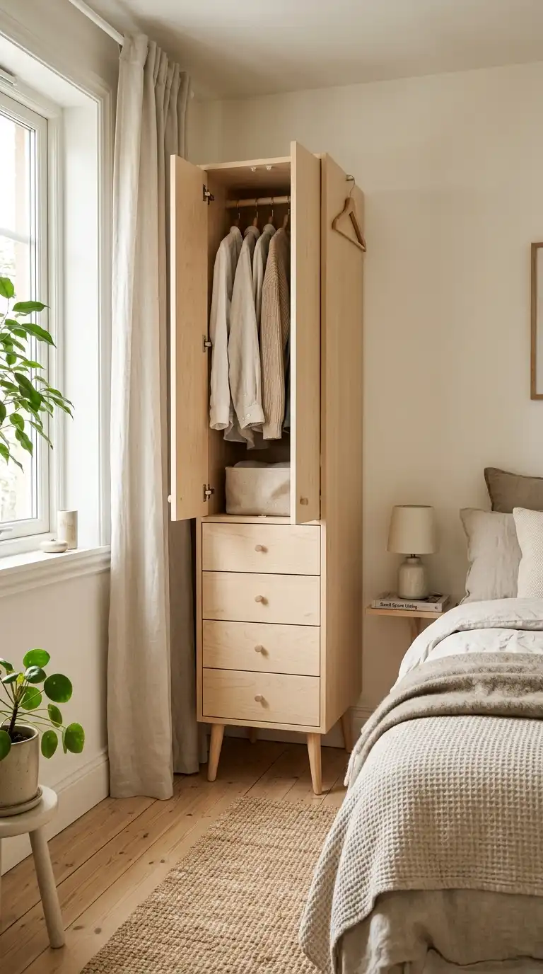 Narrow Wardrobe With Drawers