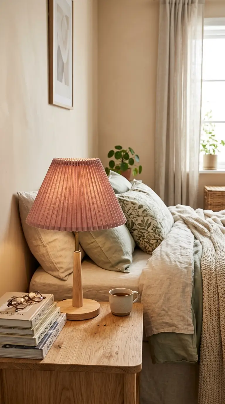 Pleated Fabric Shade Bedside Lamp
