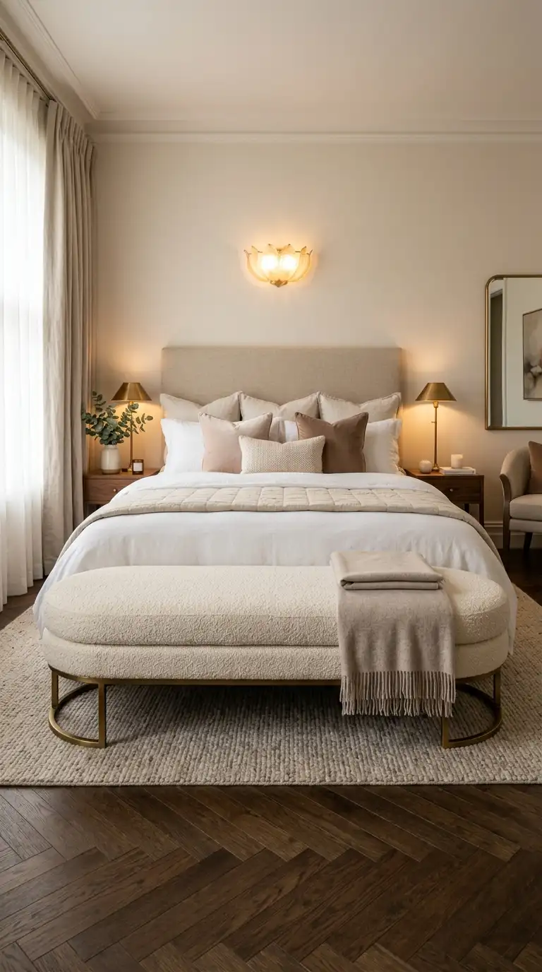 Plush Boucle Bedroom Bench
