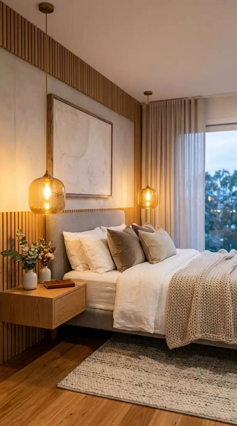Romantic Pendant Lights Above Nightstands