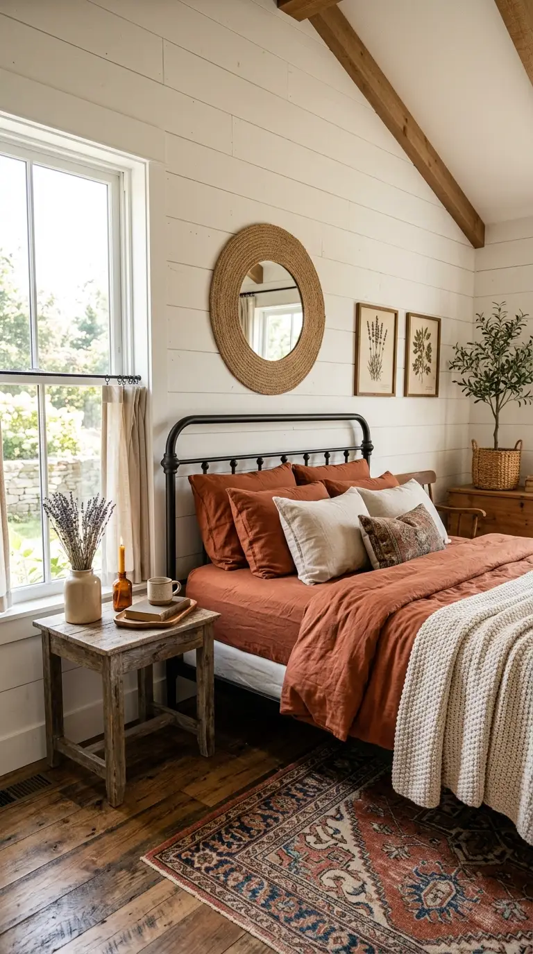 Rustic Terracotta Farmhouse Bedroom