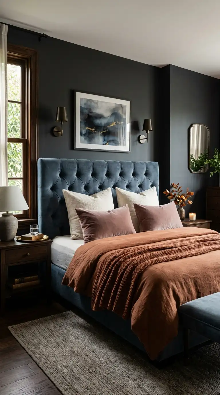 Smoky Blue Velvet Headboard