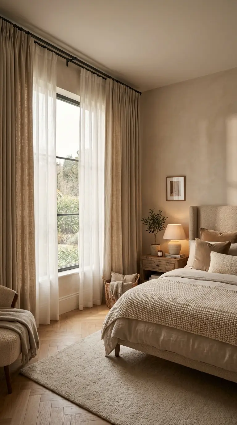 Soft Layered Bedroom Window Treatments