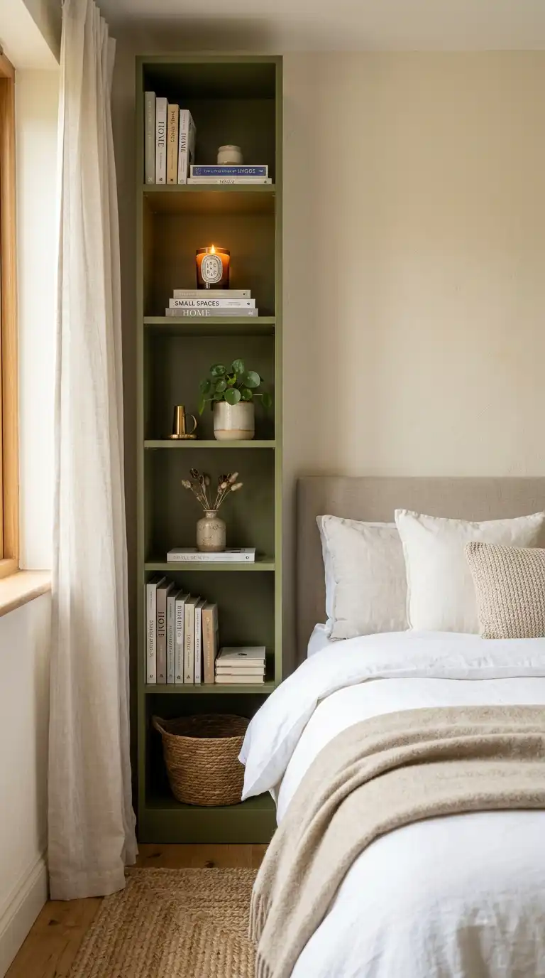 Tall Bookcase Beside Bed