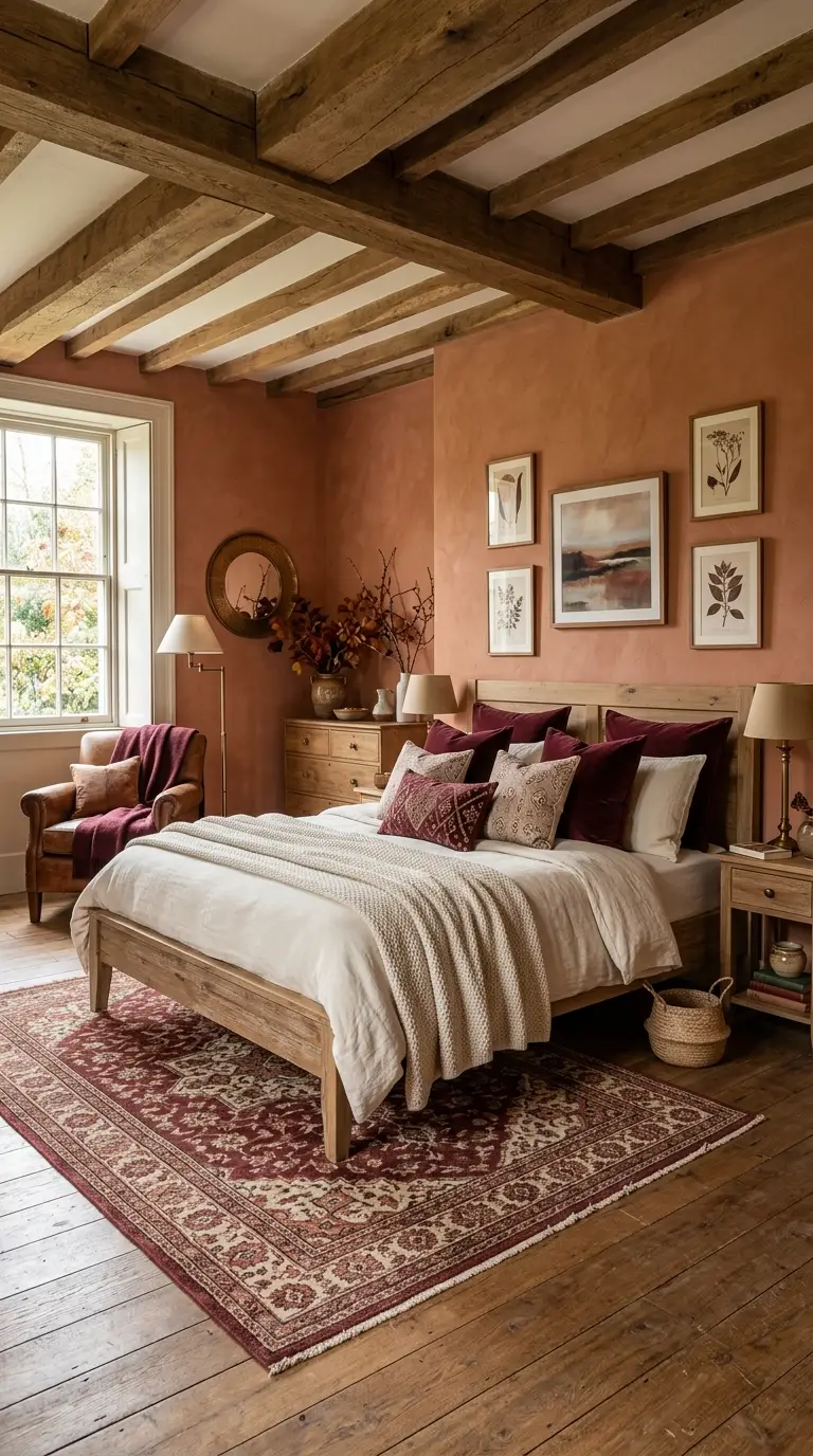Terracotta And Burgundy Bedroom