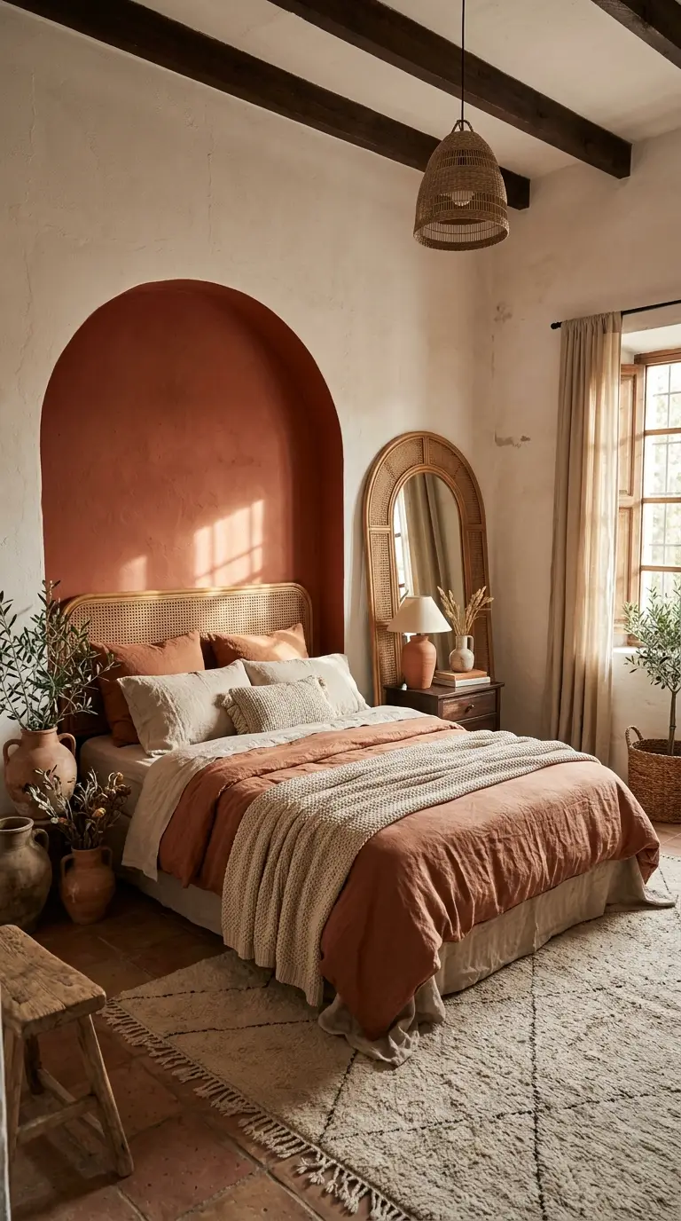 Terracotta Bedroom With Arched Details