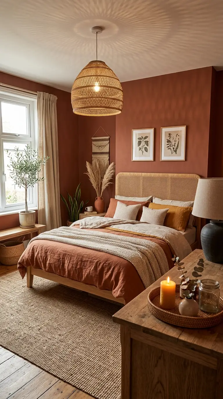 Terracotta Bedroom With Rattan
