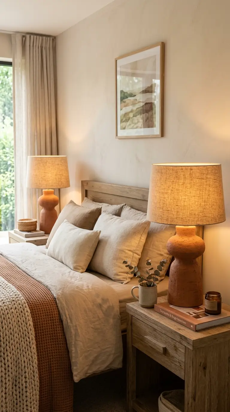 Terracotta Ceramic Lamps Beige Bedroom