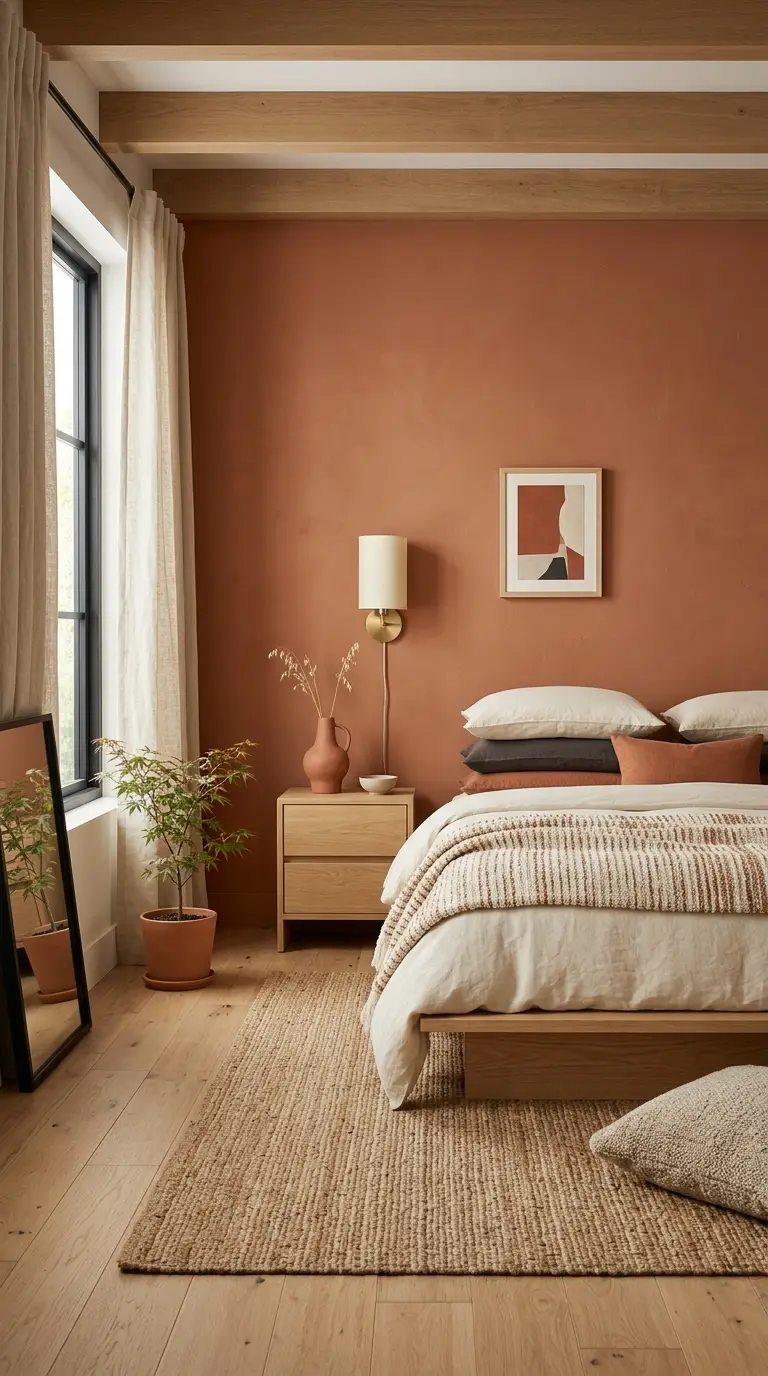 Terracotta Japandi Bedroom Design