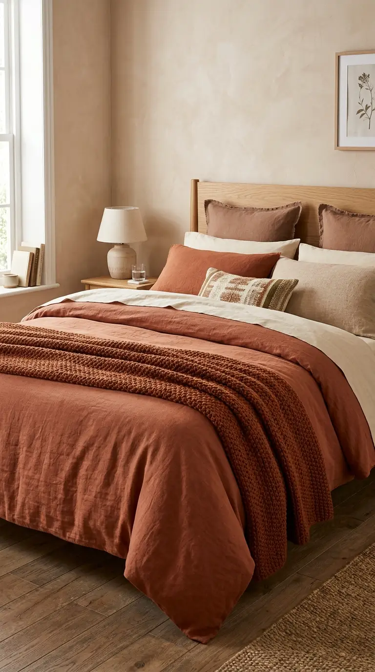 Terracotta Linen Bedding Layers