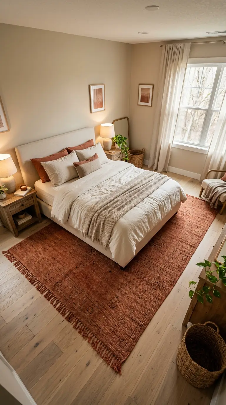 Terracotta Rug Against Beige Flooring
