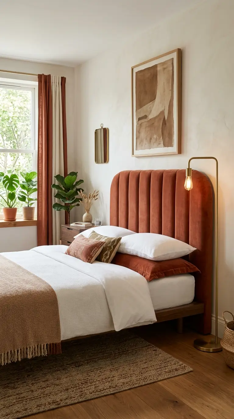 Terracotta Upholstered Headboard Bedroom