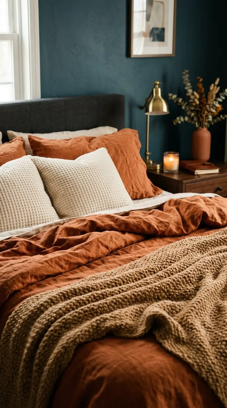 Textured Bedding In Warm Tones