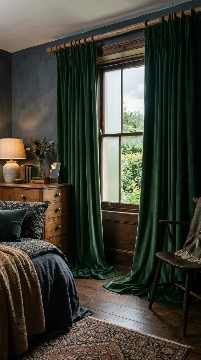 Velvet Curtains With Wooden Accents