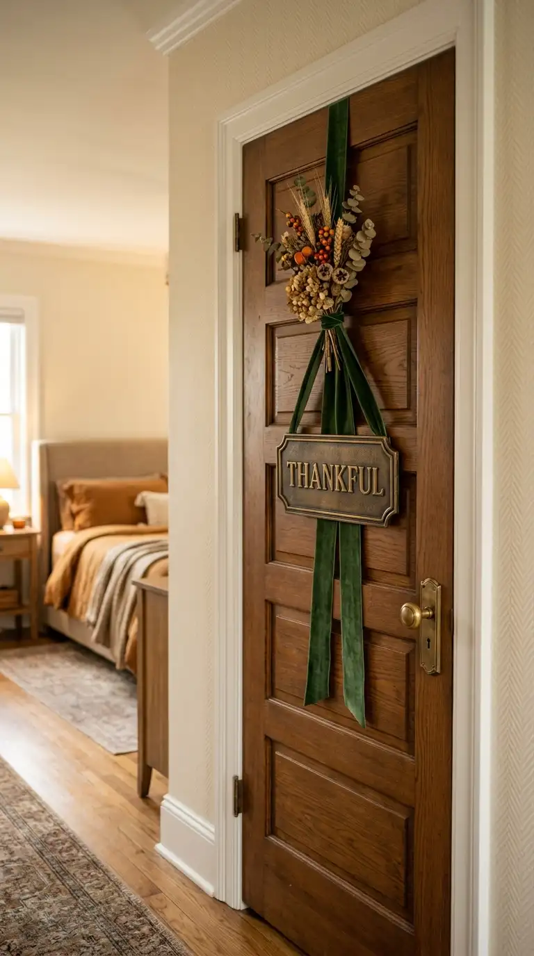 Vintage Brass Thanksgiving Door Plaque