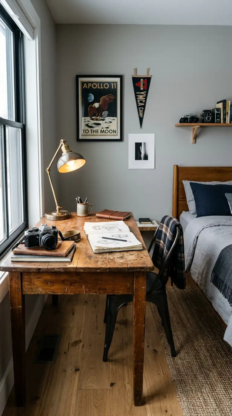 Vintage Workspace Bedroom Setup