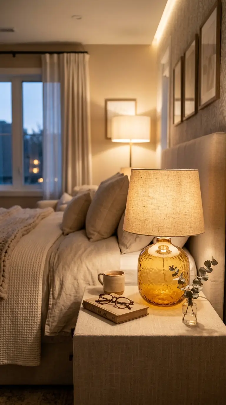Warm Amber Glass Bedside Lamp
