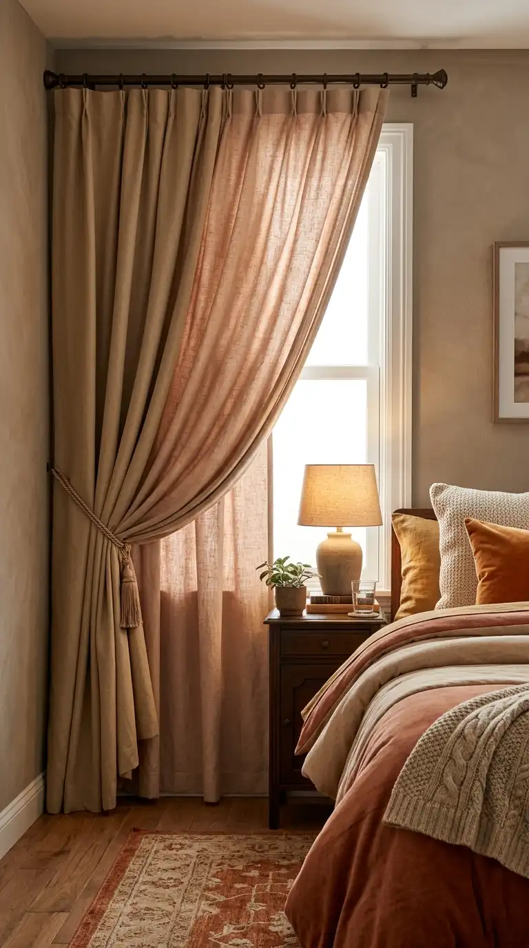 Warm Beige Blackout Curtain Layers