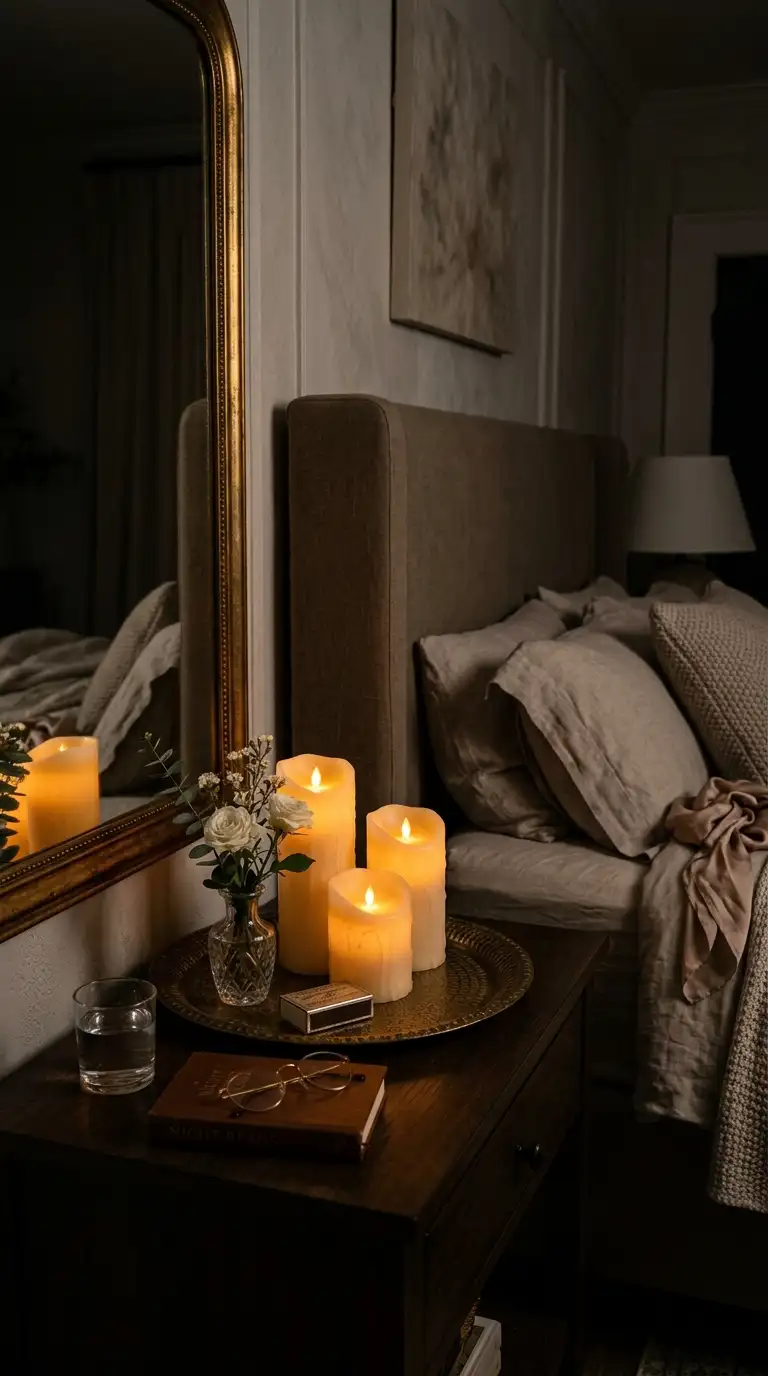 Warm Candlelit Bedside Lighting