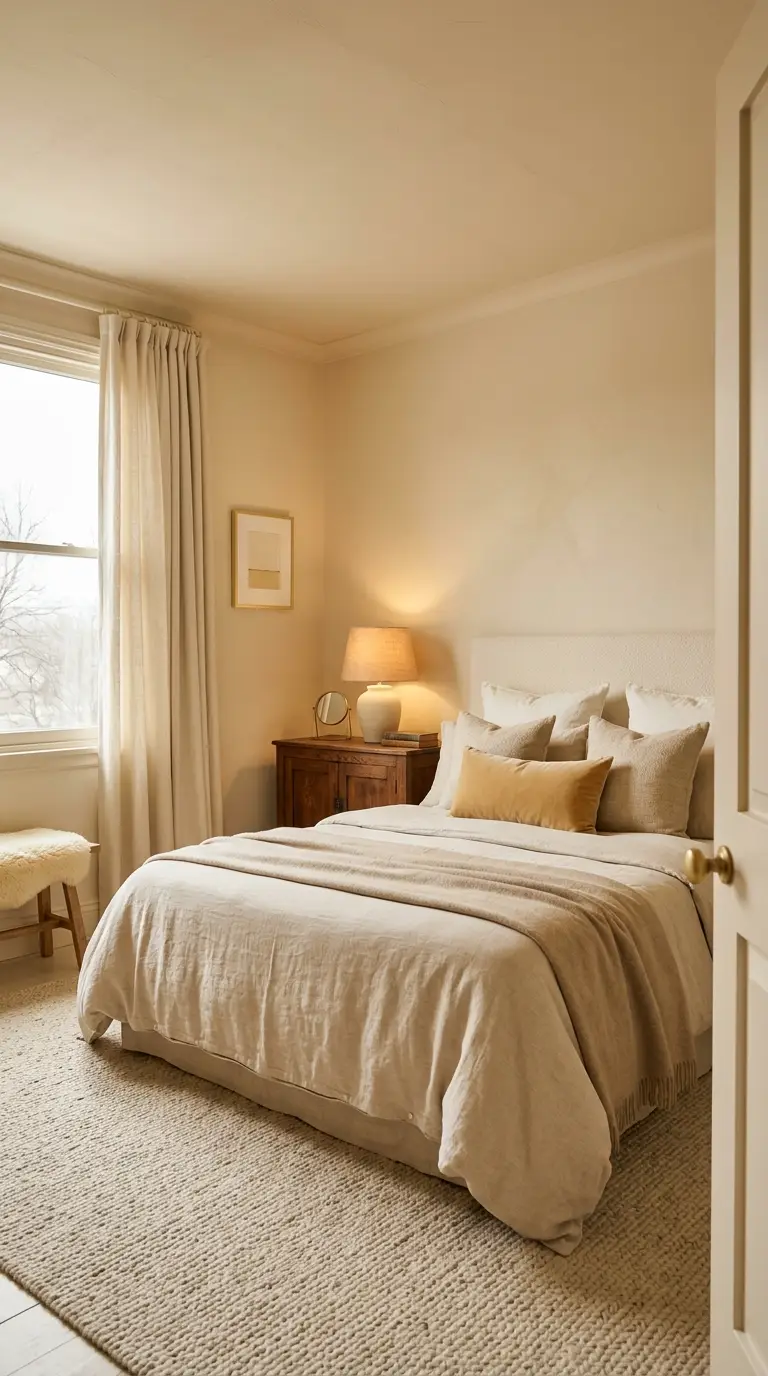Warm Cream Color Drenched Bedroom