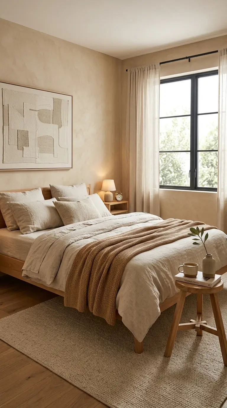 Warm Minimalist Beige Bedroom