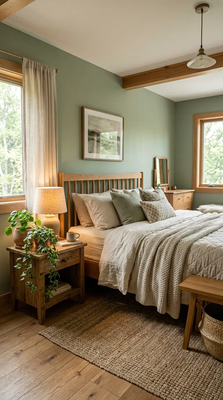 Warm Wood And Sage Bedroom