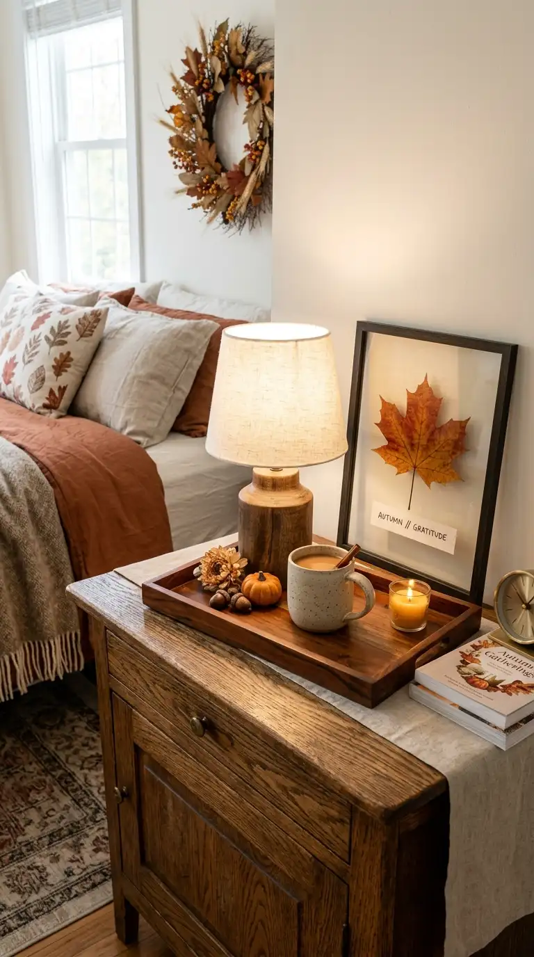Warm Wood Nightstand Accents