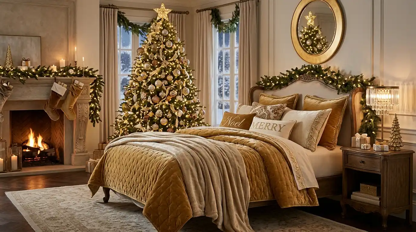 Elegant Gold Christmas Bedroom Ideas
