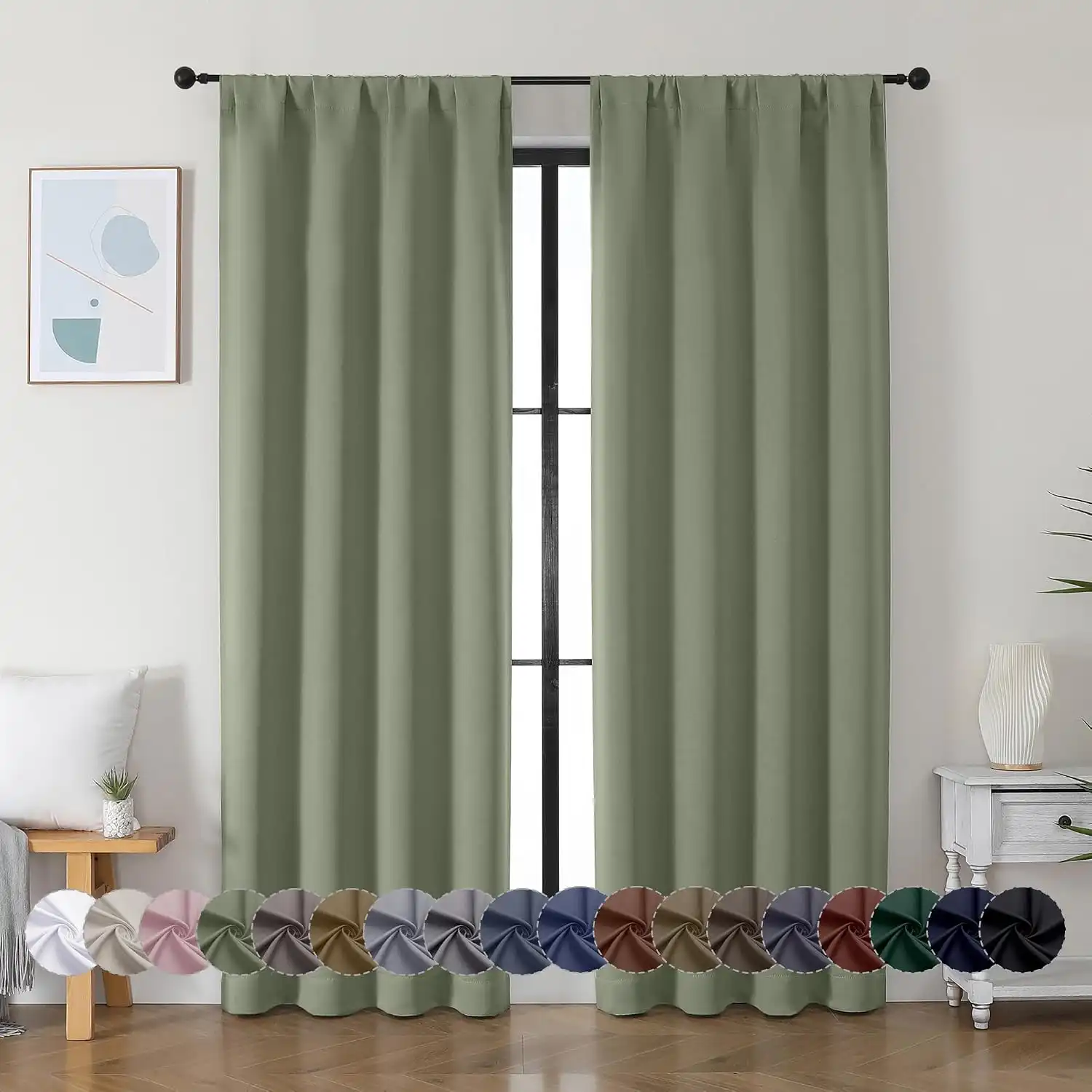 Soft Sage Green Blackout Drapes