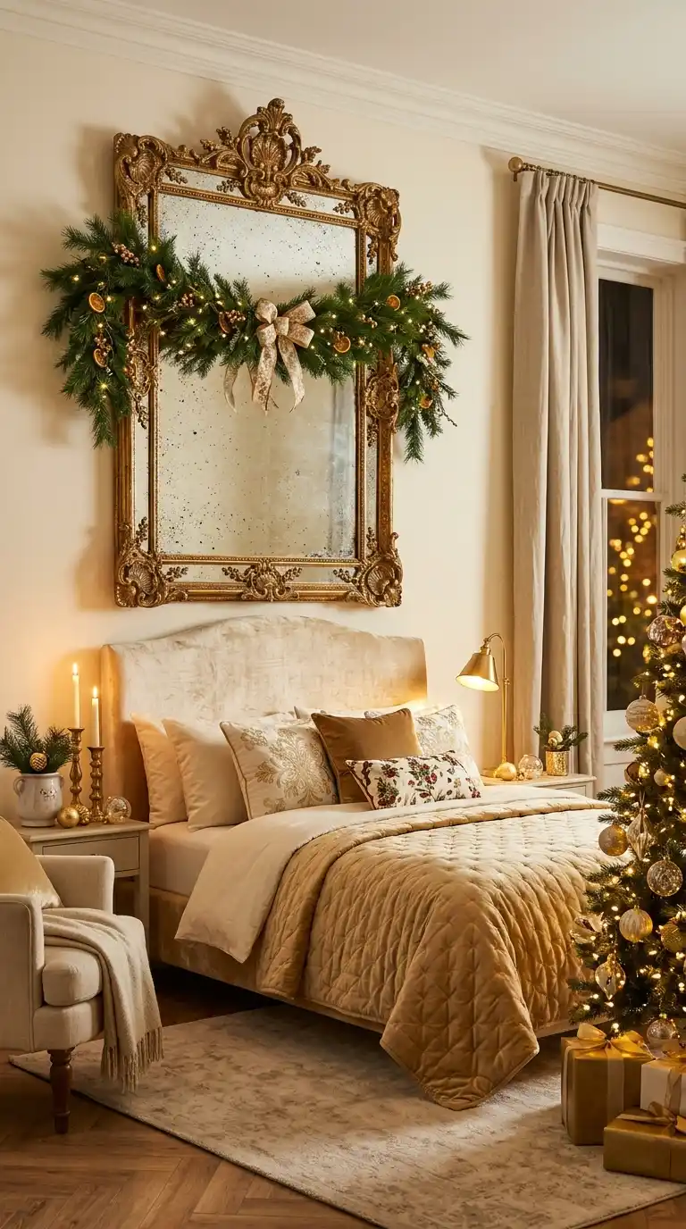 Antique Gold Mirror Above Bed