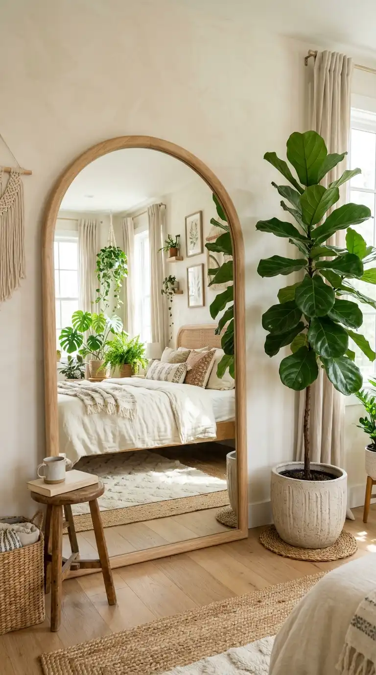 Arched Mirror Beside Tall Plants