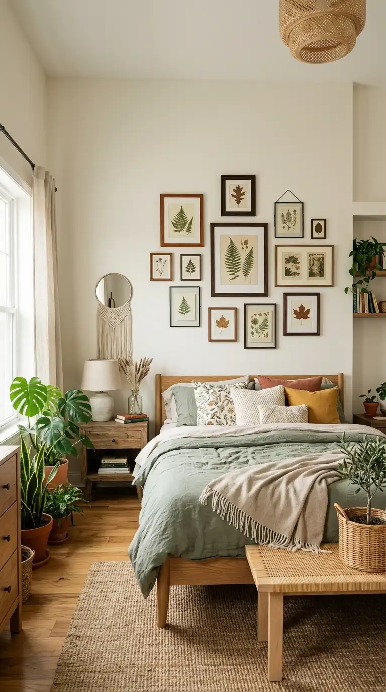 Botanical Gallery Wall Above Bed