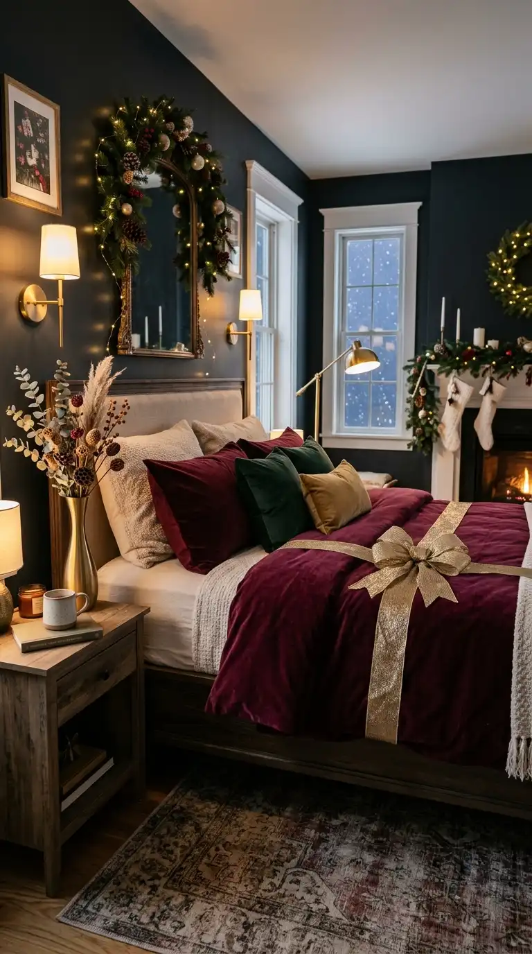 Burgundy Christmas Bedding With Ribbons