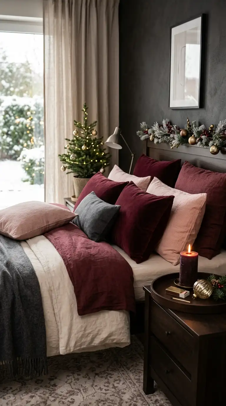 Burgundy Holiday Bedroom Accents