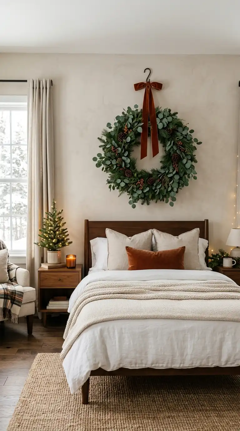 Christmas Wreath Above Headboard