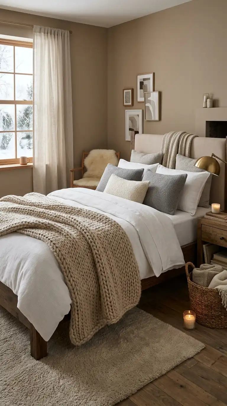 Chunky Knit Throws Over Layered Bedding