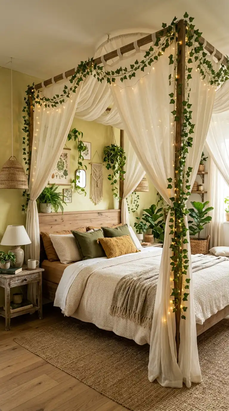 Cozy Canopy Bed With Greenery