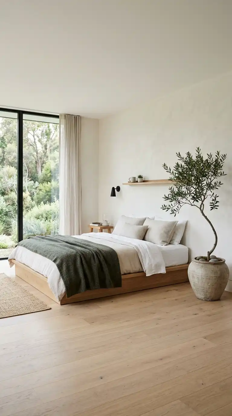 Cozy Green Japandi Bedroom