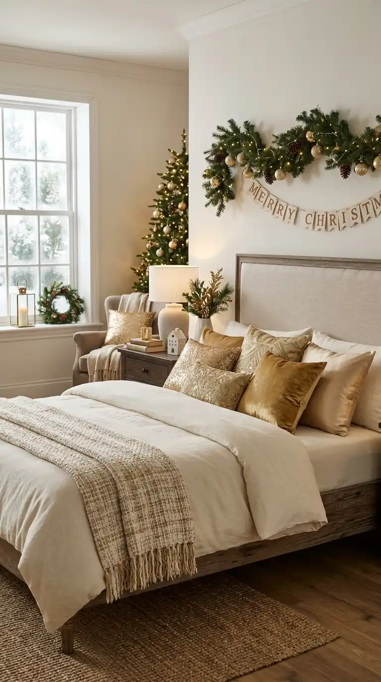 Cream Bedding With Gold Pillows
