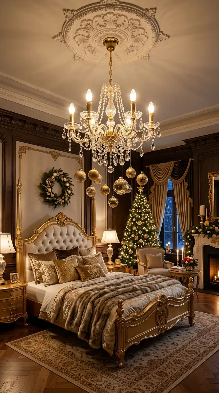 Crystal Chandelier Festive Bedroom