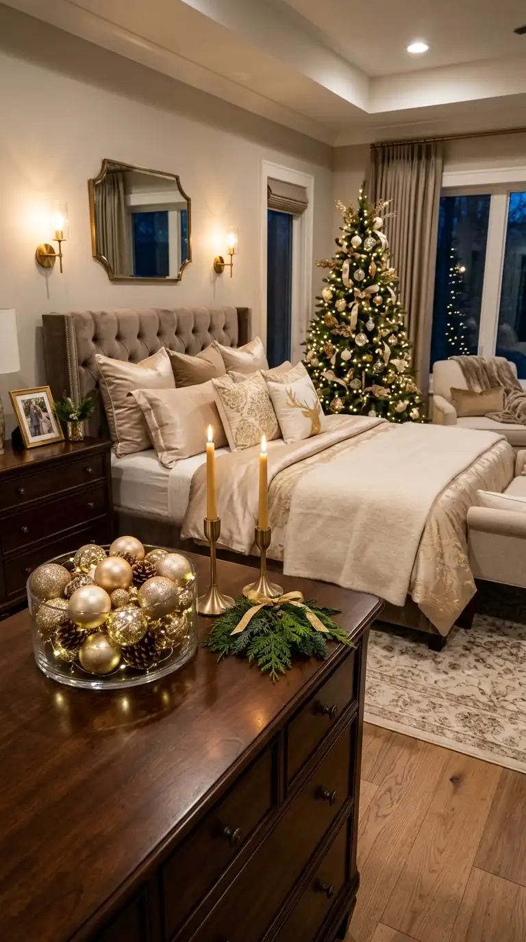 Elegant Gold Christmas Bedroom Decorations