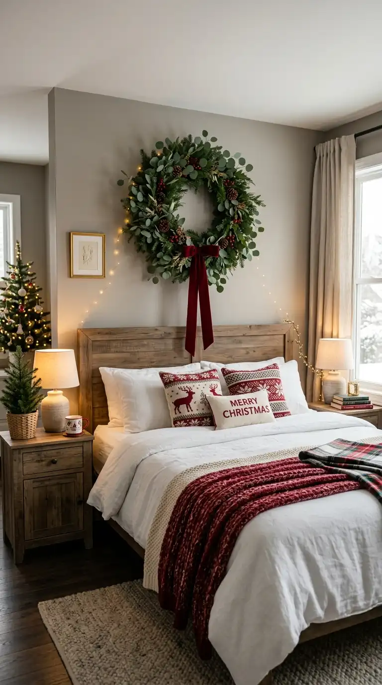Festive Wreaths Above Bedroom Headboards